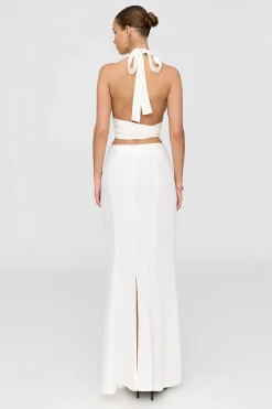 Milos Linen Blend V Waist Maxi Skirt - Coconut Milk