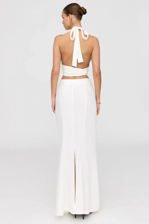 Milos Linen Blend V Waist Maxi Skirt - Coconut Milk