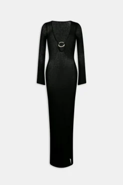 Multiway Gold Ring Long Sleeve Resort Knit Dress - Black Onyx