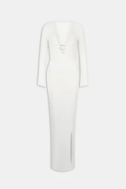 Multiway Gold Ring Long Sleeve Resort Knit Dress - Coconut Milk