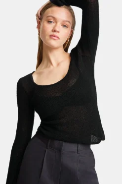 Multiway Long Sleeve Resort Knit Top - Shadow Black