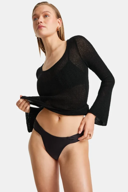 Multiway Long Sleeve Resort Knit Top - Shadow Black