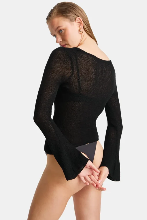 Multiway Long Sleeve Resort Knit Top - Shadow Black