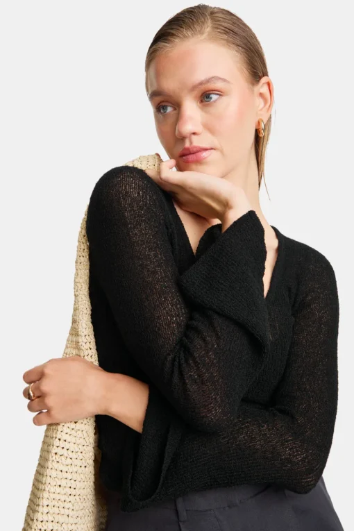 Multiway Long Sleeve Resort Knit Top - Shadow Black