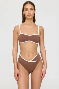 Mykonos Contrast Trim Multiway Bandeau Bikini Top - Terracotta And Coconut Milk