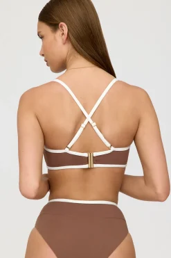 Mykonos Contrast Trim Multiway Bandeau Bikini Top - Terracotta And Coconut Milk