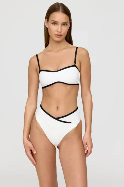 Mykonos Contrast Trim Multiway Bandeau Bikini Top - Coconut Milk And Shadow Black