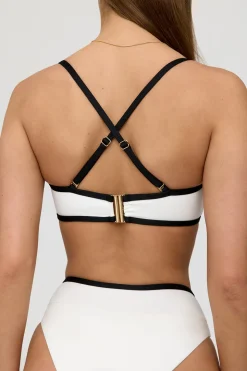 Mykonos Contrast Trim Multiway Bandeau Bikini Top - Coconut Milk And Shadow Black