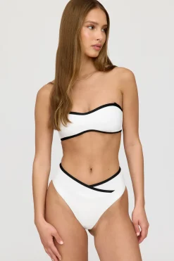 Mykonos Contrast Trim Multiway Bandeau Bikini Top - Coconut Milk And Shadow Black