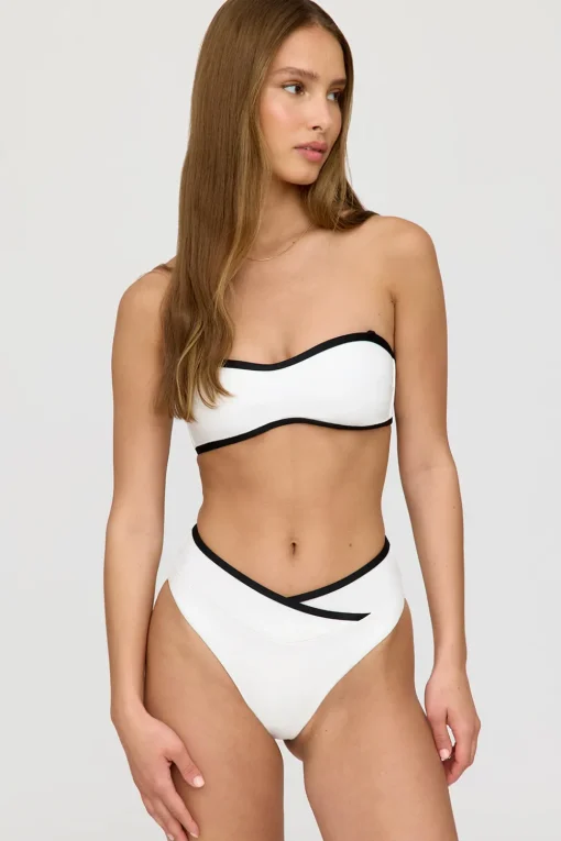 Mykonos Contrast Trim Multiway Bandeau Bikini Top - Coconut Milk And Shadow Black