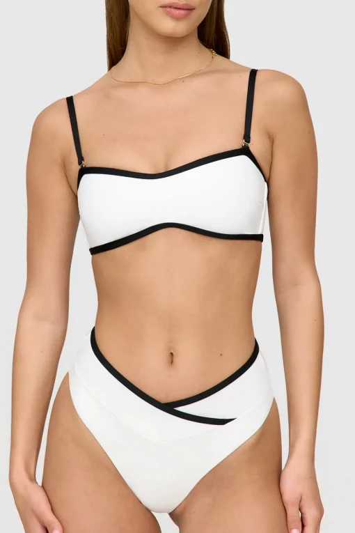 Mykonos Contrast Trim Multiway Bandeau Bikini Top - Coconut Milk And Shadow Black