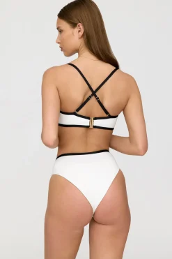Mykonos Contrast Trim Multiway Bandeau Bikini Top - Coconut Milk And Shadow Black