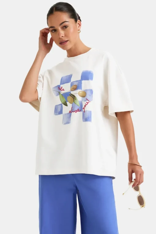 Olive Graphic Tee - White