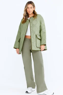 Oversized Reversible Quilted Jacket- Light Olive And Army Green