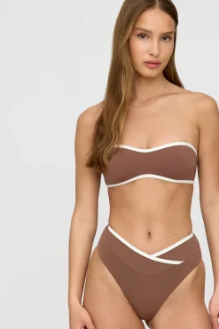 Palma Contrast Trim Wrap Waist Bikini Brief - Terracotta And Coconut Milk