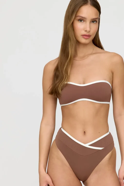 Palma Contrast Trim Wrap Waist Bikini Brief - Terracotta And Coconut Milk