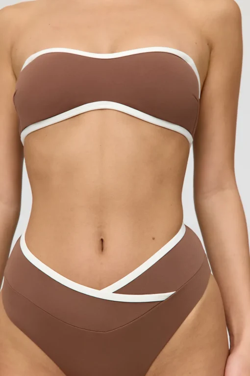 Palma Contrast Trim Wrap Waist Bikini Brief - Terracotta And Coconut Milk