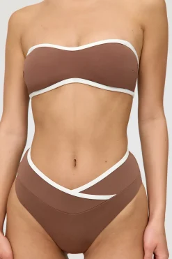 Palma Contrast Trim Wrap Waist Bikini Brief - Terracotta And Coconut Milk