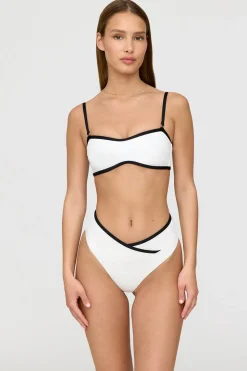 Palma Contrast Trim Wrap Waist Bikini Brief - Coconut Milk And Shadow Black