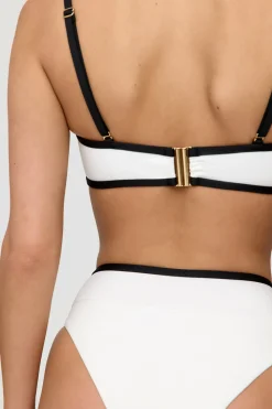 Palma Contrast Trim Wrap Waist Bikini Brief - Coconut Milk And Shadow Black