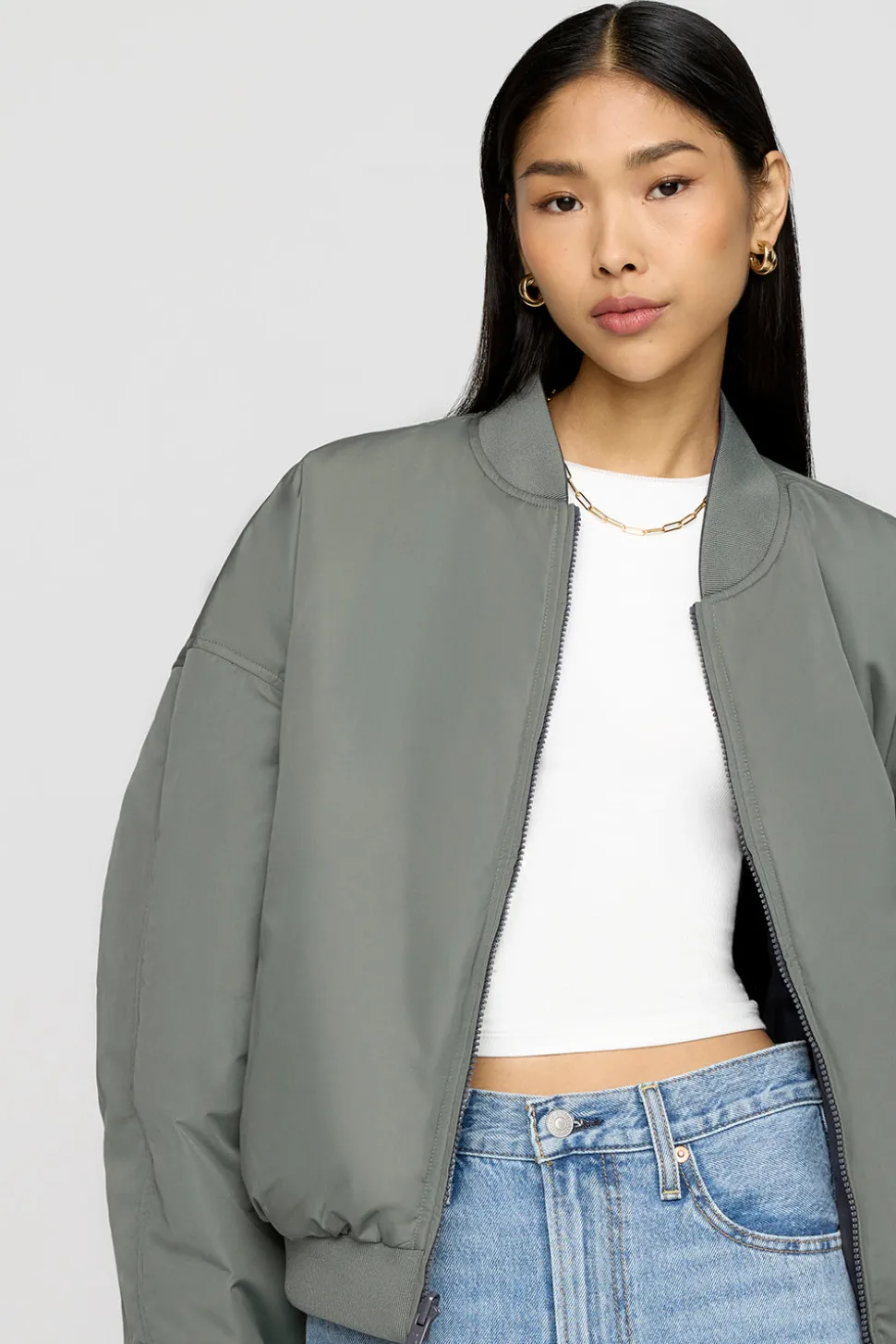 Reversible Girlfriend Bomber Jacket - Graphite And Cool Olive