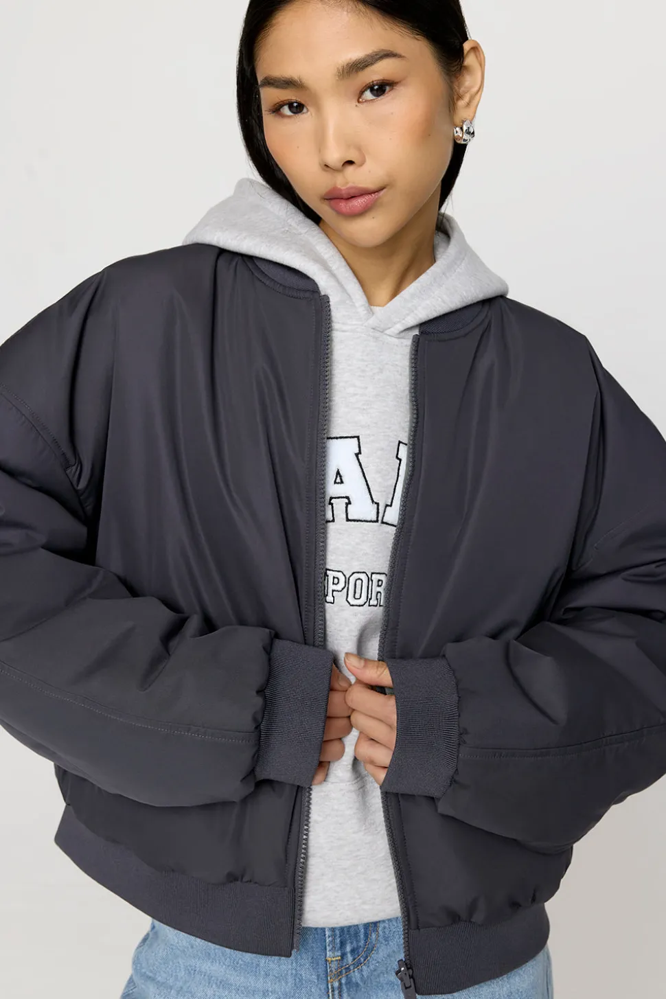 Reversible Girlfriend Bomber Jacket - Graphite And Cool Olive