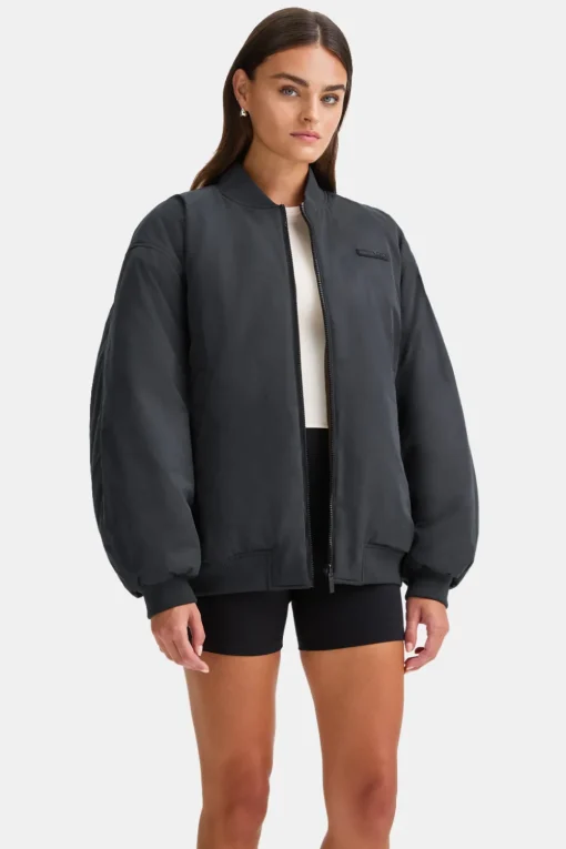 Reversible Oversized Bomber Jacket - Black And Espresso