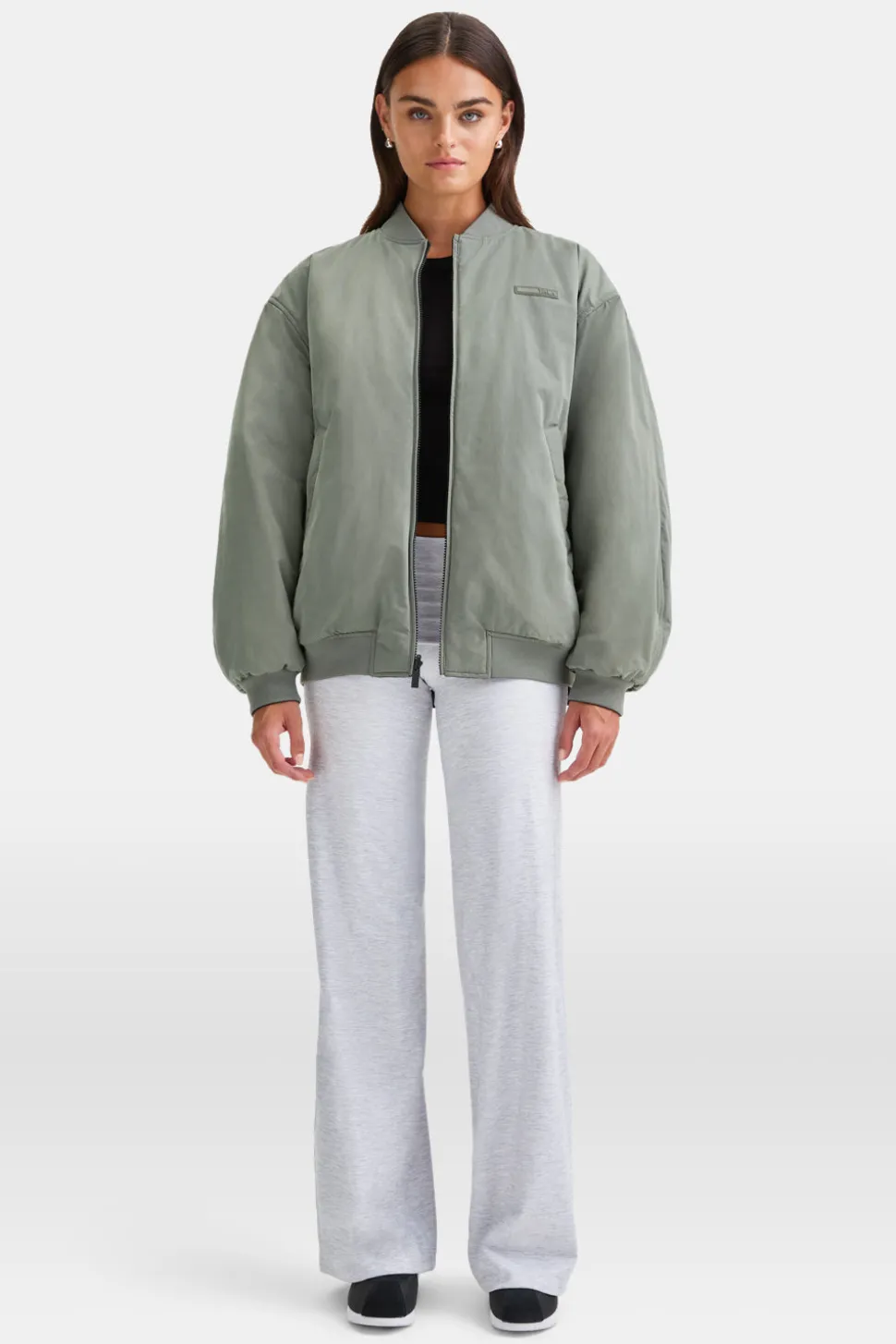 Reversible Oversized Bomber Jacket - Black And Cool Olive