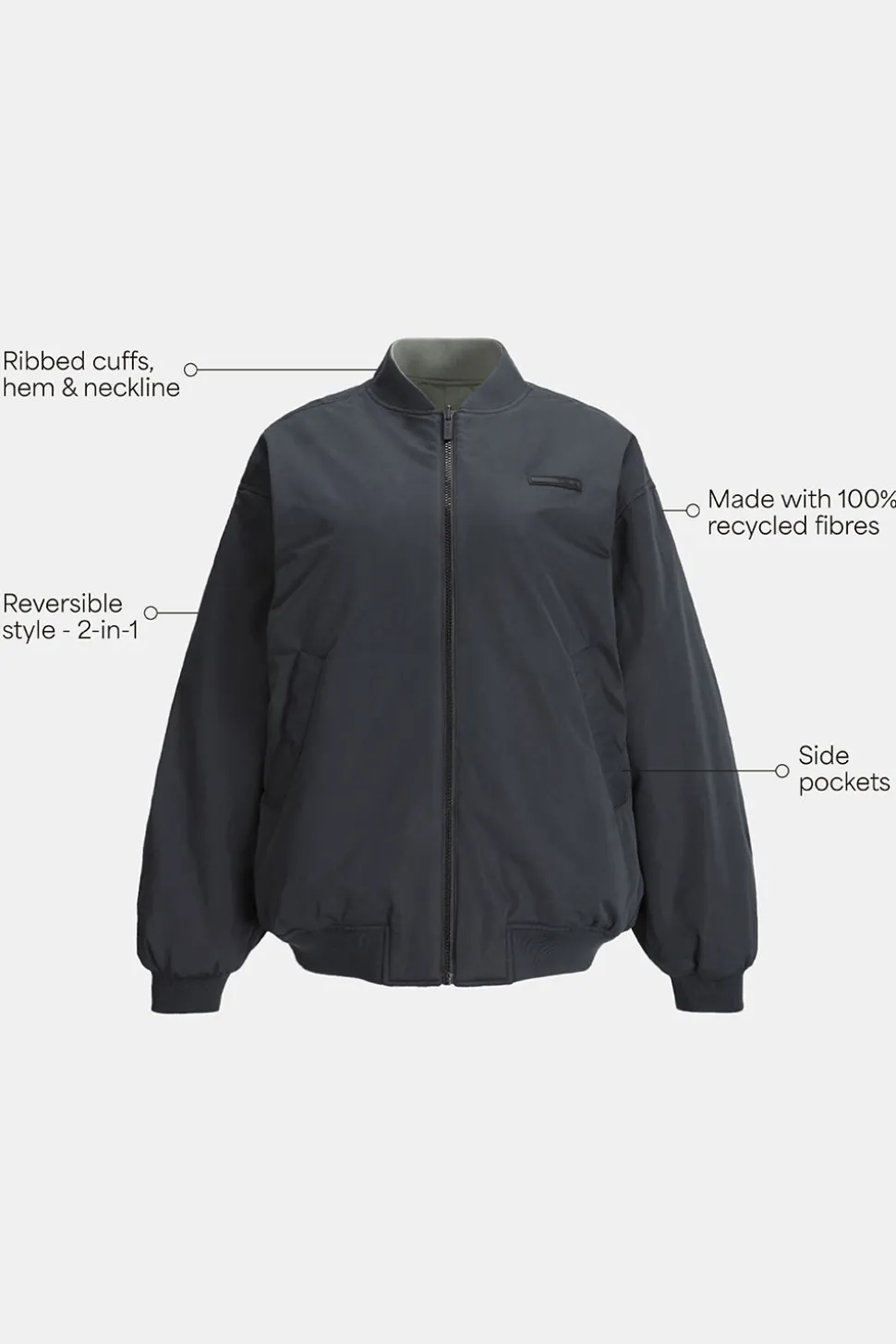 Reversible Oversized Bomber Jacket - Black And Cool Olive