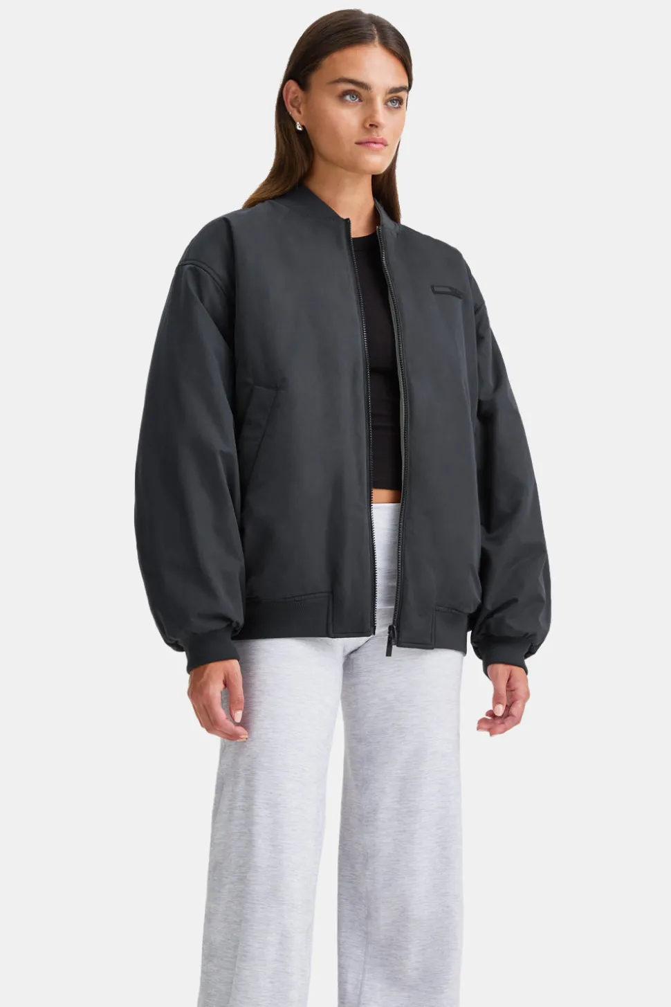 Reversible Oversized Bomber Jacket - Black And Cool Olive