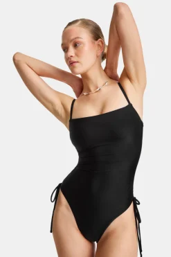 Ruched Adjustable Tie Side Shaping Swimsuit - Blank Onyx