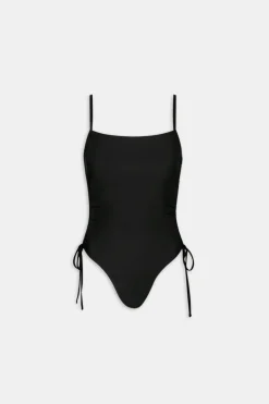 Ruched Adjustable Tie Side Shaping Swimsuit - Blank Onyx
