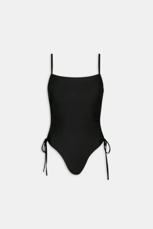 Ruched Adjustable Tie Side Shaping Swimsuit - Blank Onyx