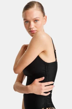 Ruched Adjustable Tie Side Shaping Swimsuit - Blank Onyx