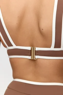 Saint Tropez Contrast Trim Plunge Neck Bikini Top - Terracotta And Coconut Milk
