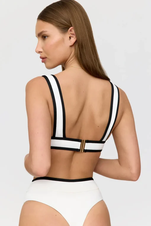 Saint Tropez Contrast Trim Plunge Neck Bikini Top - Coconut Milk And Shadow Black