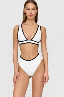 Saint Tropez Contrast Trim Plunge Neck Bikini Top - Coconut Milk And Shadow Black