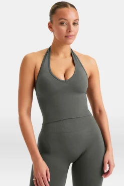 Sculpt Seamless Halter Tank - Dark Olive Marl
