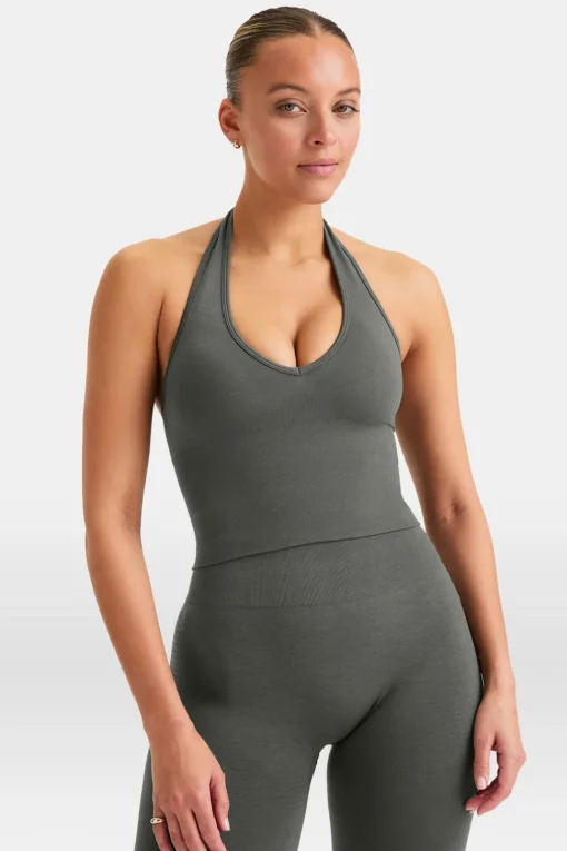 Sculpt Seamless Halter Tank - Dark Olive Marl
