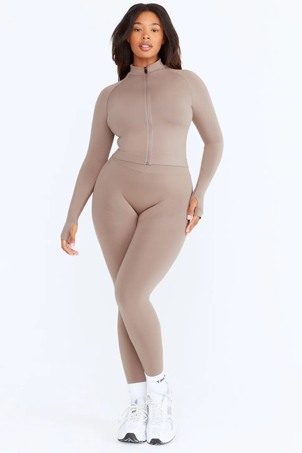 Sculpt Seamless Mock Neck Zip Through Jacket- Pebble Marl