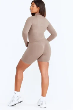 Sculpt Seamless Mock Neck Zip Through Jacket- Pebble Marl