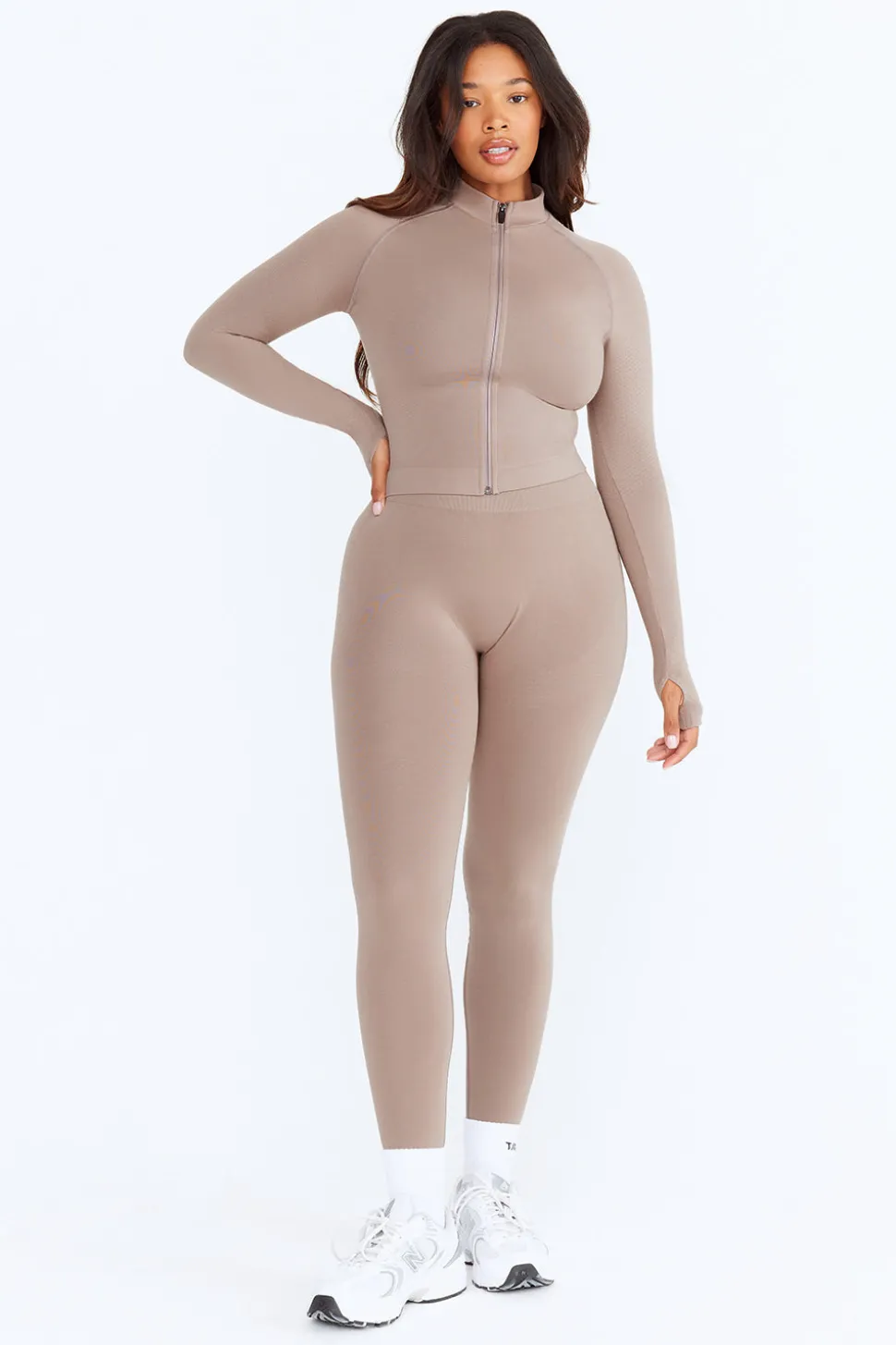 Sculpt Seamless Mock Neck Zip Through Jacket- Pebble Marl