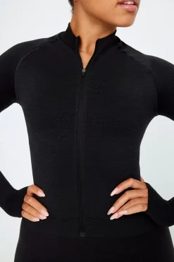 Sculpt Seamless Mock Neck Zip Through Jacket- Black Marl