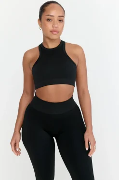 Sculpt Seamless Ribbed Racer Sports Bra - Black Marl