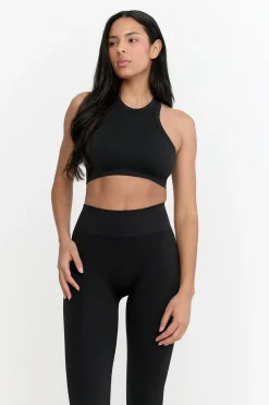 Sculpt Seamless Ribbed Racer Sports Bra - Black Marl