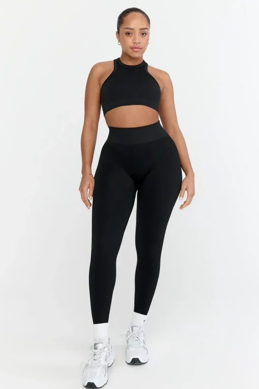 Sculpt Seamless Ribbed Racer Sports Bra - Black Marl