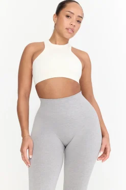 Sculpt Seamless Ribbed Racer Sports Bra - Milk Marl