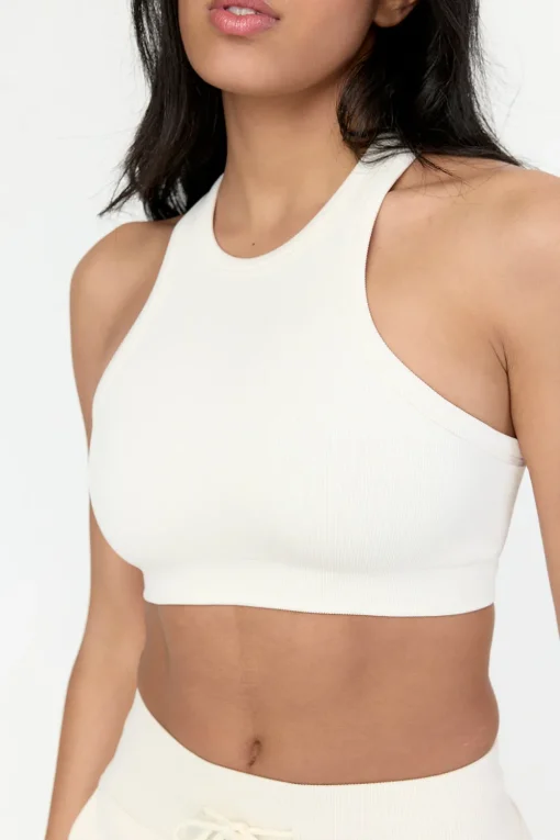 Sculpt Seamless Ribbed Racer Sports Bra - Milk Marl