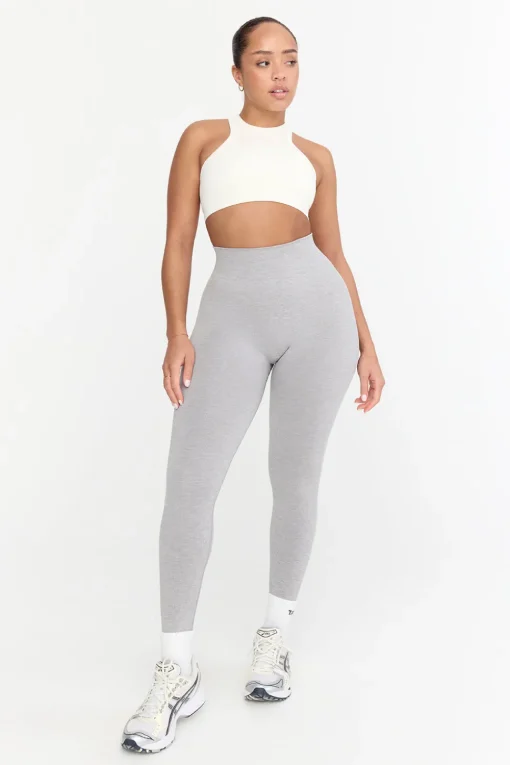 Sculpt Seamless Ribbed Racer Sports Bra - Milk Marl