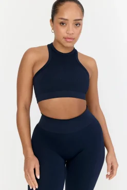 Sculpt Seamless Ribbed Racer Sports Bra - Navy Marl